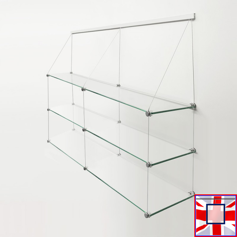 150cm Clip Rail Long Shelving (Glass Shelf & Long Cables)