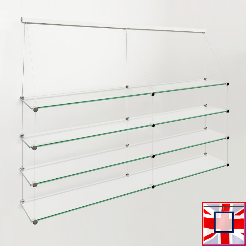 150cm Clip Rail Long Shelving (Glass Shelf & Long Cables)