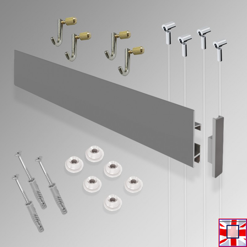 Complete Gallery System Set, Clip Rail Max Kit, Picture Rail & Hooks (Wall Hanging)