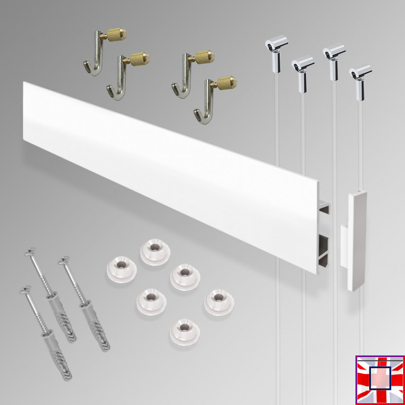 3m Picture Rails & Hooks for Heavy Frames, Long Clip Rail Max Kit (Wall Hanging)