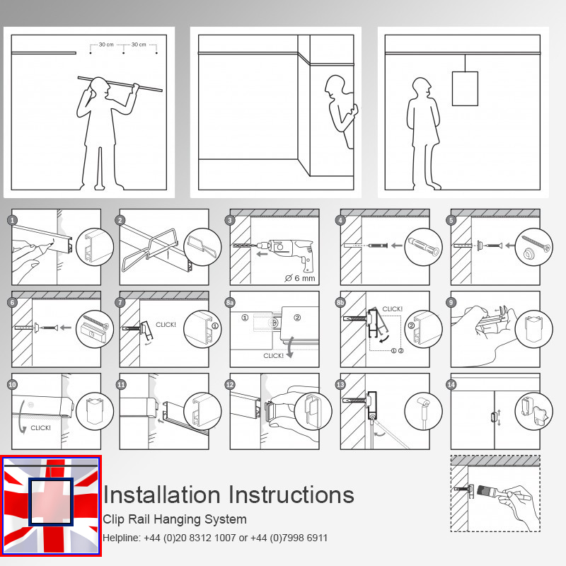 Clip Mounting Fitting, for Picture Rail Hanging Track (Installation Clip)