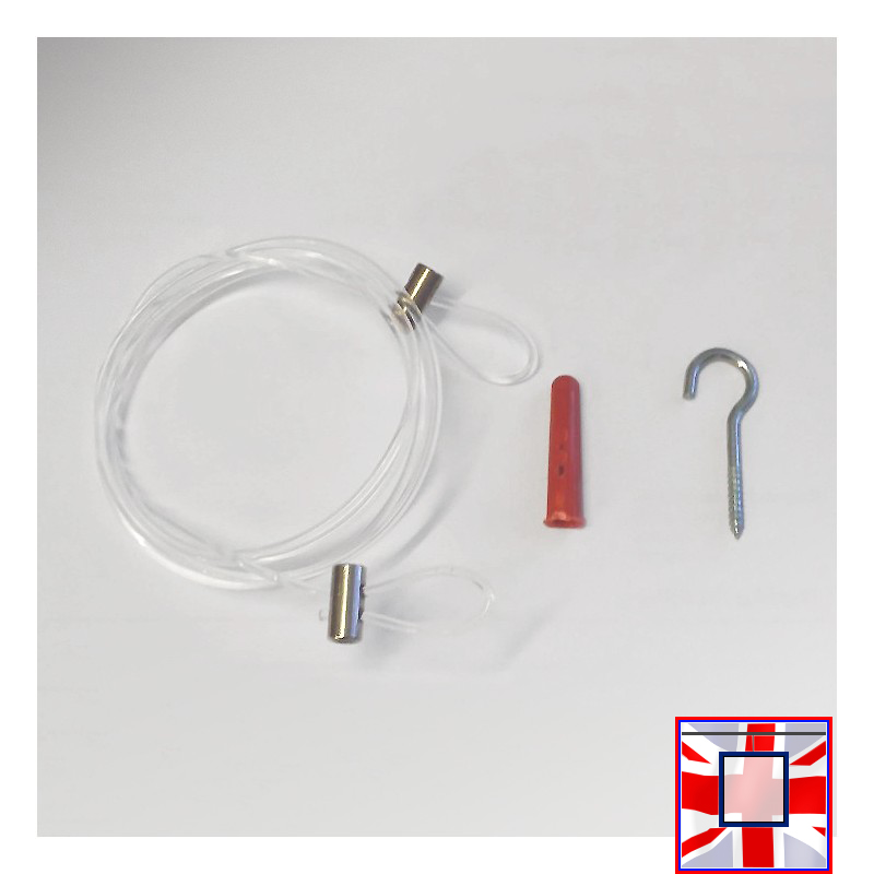 Double Loop Plant Hanging Kit with Wall Hooks, Clear Perlon Cord or Steel Cable