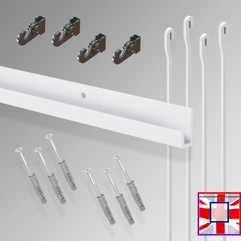All-in-One' HD J Rail 2m Gallery System Set, Heavy Duty Track Kit & Picture Hanging Rods (Wall Hanging)