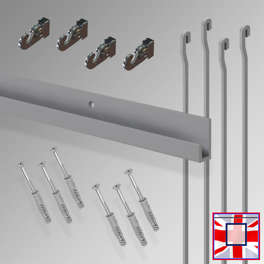 All-in-One' HD J Rail 2m Gallery System Set, Heavy Duty Track Kit & Picture Hanging Rods (Wall Hanging)