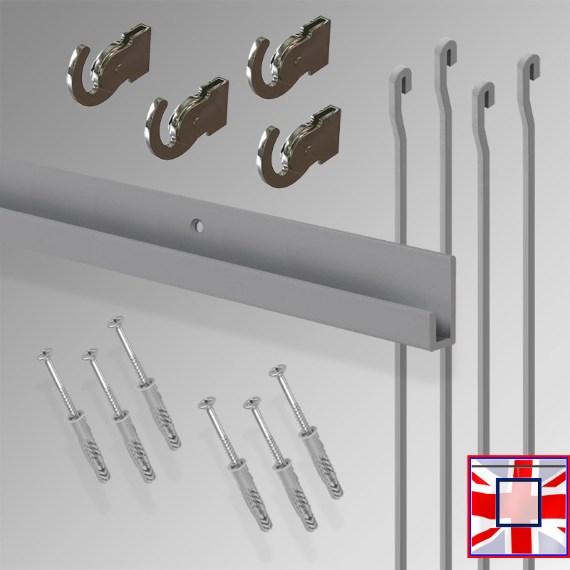 All-in-One' HD J Rail 2m Gallery System Set, Heavy Duty Track Kit & Picture Hanging Rods (Wall Hanging)