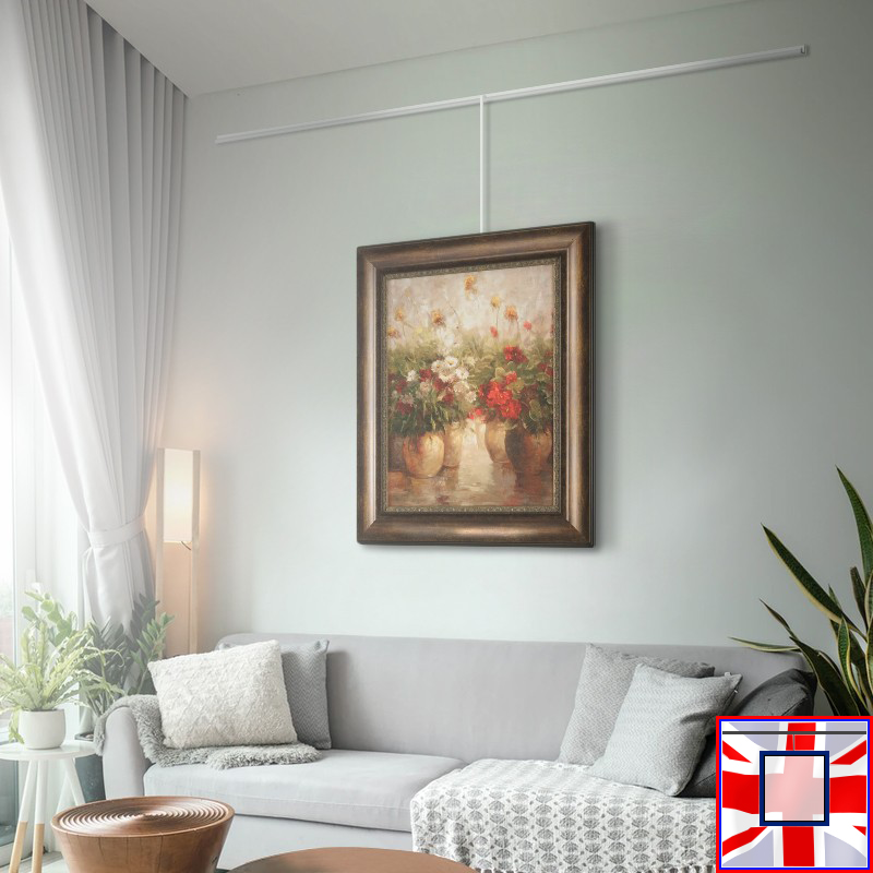 All-in-One' HD J Rail 2m Gallery System Set, Heavy Duty Track Kit & Picture Hanging Rods (Wall Hanging)