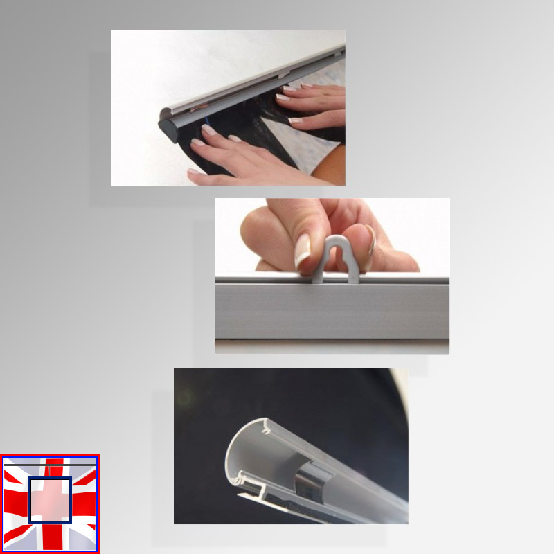 Metal Poster Hangers Set Suction Cup, Hanging Hooks & Heavy Duty Aluminium Strips Kit (Black, White, Silver)