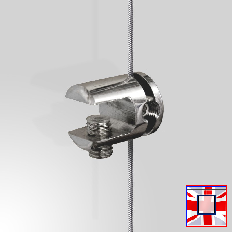 Horizontal-Grip Single Cable Shelf Support – Chrome, Fits 6mm to 10mm Shelves