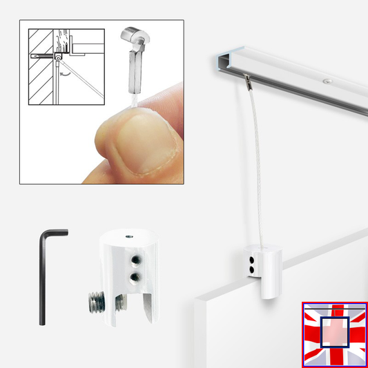 White Ceiling Picture Rail Panel Hanging Kit – U Rail Gallery System