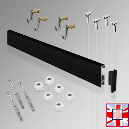 2m 'All-in-one' Clip Rail Gallery System Kit, Wall Hanging Picture Rail & Hooks Set