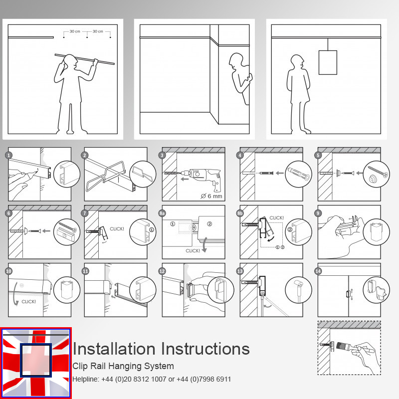 Picture Rail & Hooks Kit (Wall Hanging), 'All-in-one' Clip Rail 3m Gallery System Set