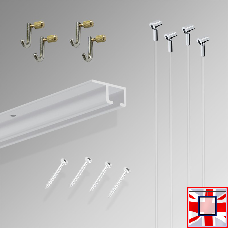 Track Set & Picture Hooks, 'All-in-one' U Rail Gallery System Kit 2m (Ceiling Hanging)