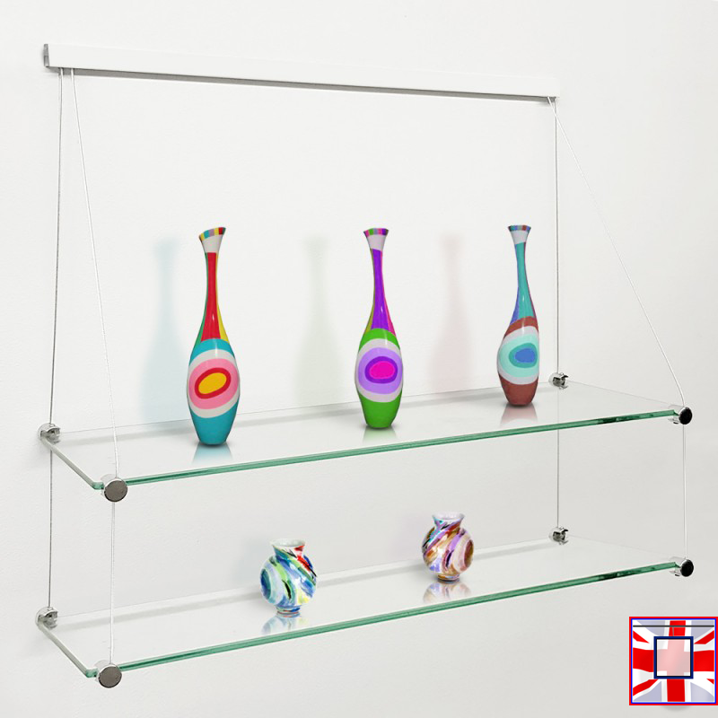 Glass Shelf and Cables Clip Rail Shelving