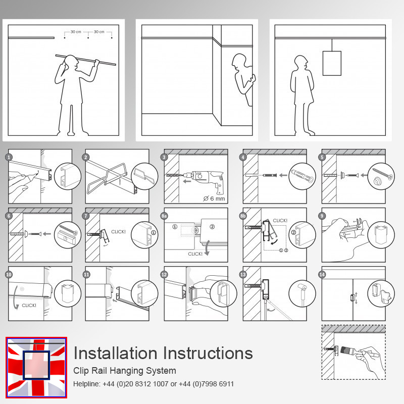 Max Clip Rail Long Kit, 3m Picture Rails & Hooks for Heavy Frames (Wall Hanging)