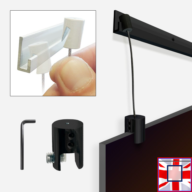 Black Panel Hanging Kits for J Rail, C Rail, P Rail Gallery Systems (Black Picture Rails)