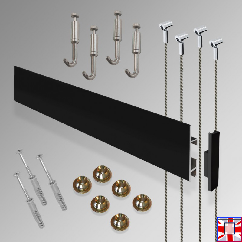 Picture Rail & Hooks Set (Wall Hanging), 'All-in-one' Clip Rail 2m Gallery System Kit