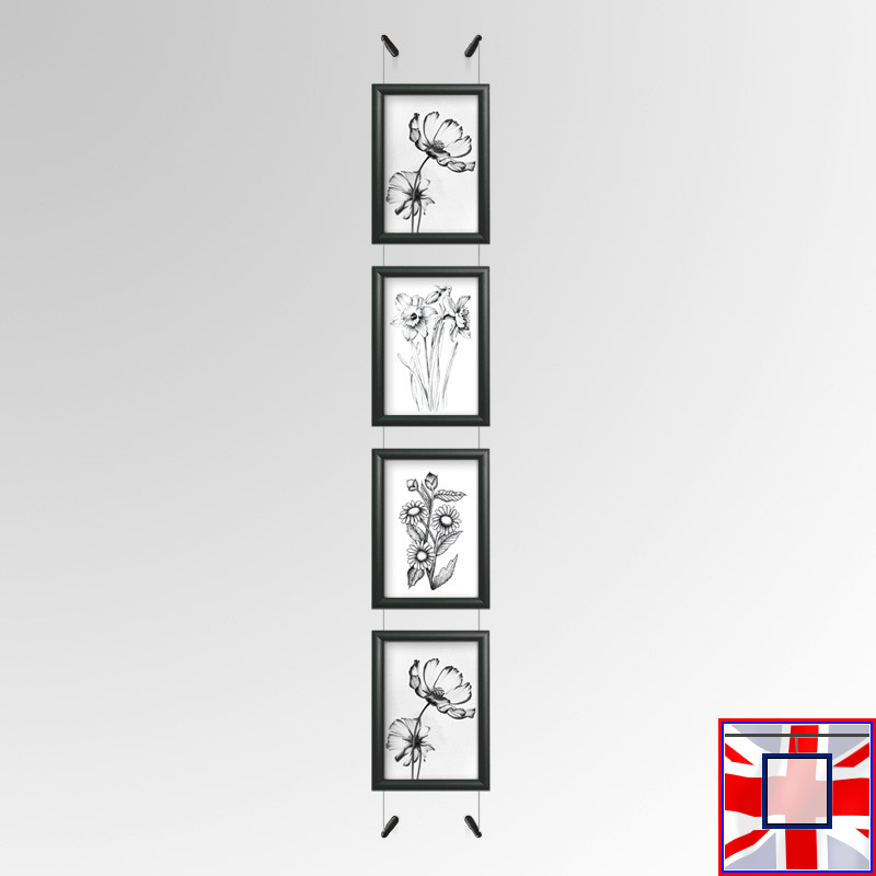 A4 Black Click Frame & Cable Hanging Kit