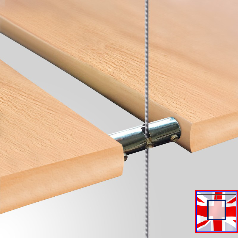 Double Wood Shelf Support – Boss Chrome (For Cable-Suspended Cabinets & Shelving)