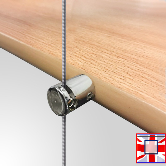 Chrome Boss Shelf Clamp – Single Support for Cable-Suspended Wood Shelves