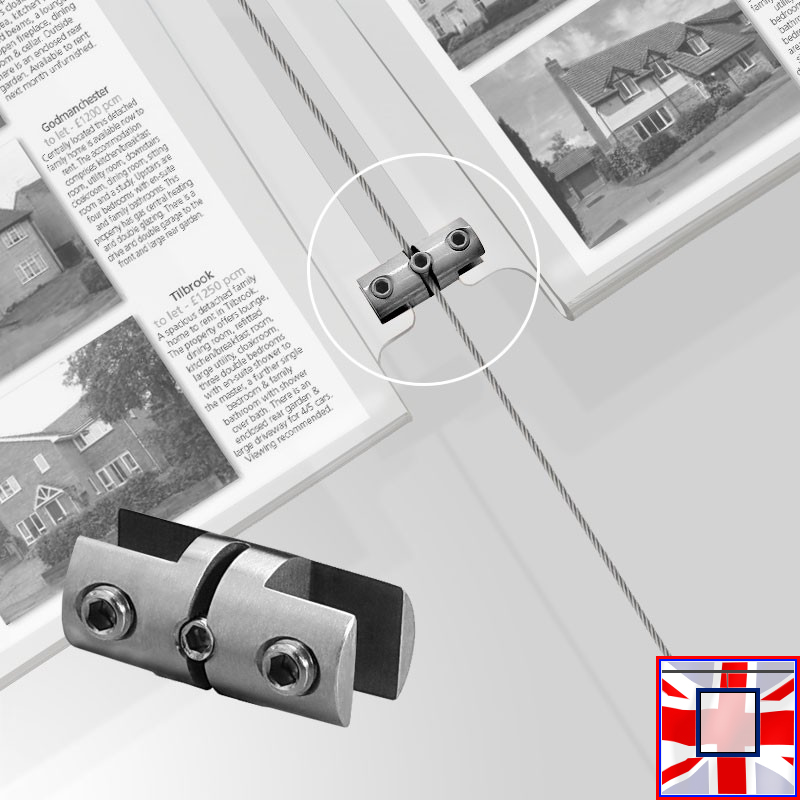 Display Cables 4m – Wall to Floor, Satin Chrome (Perfect for Advertising & Art Hanging)