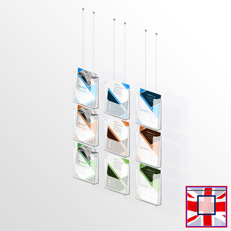 Hanging Brochure Dispenser Kit – Ceiling-Mounted Cable Display (A4 A5 DL Holders)