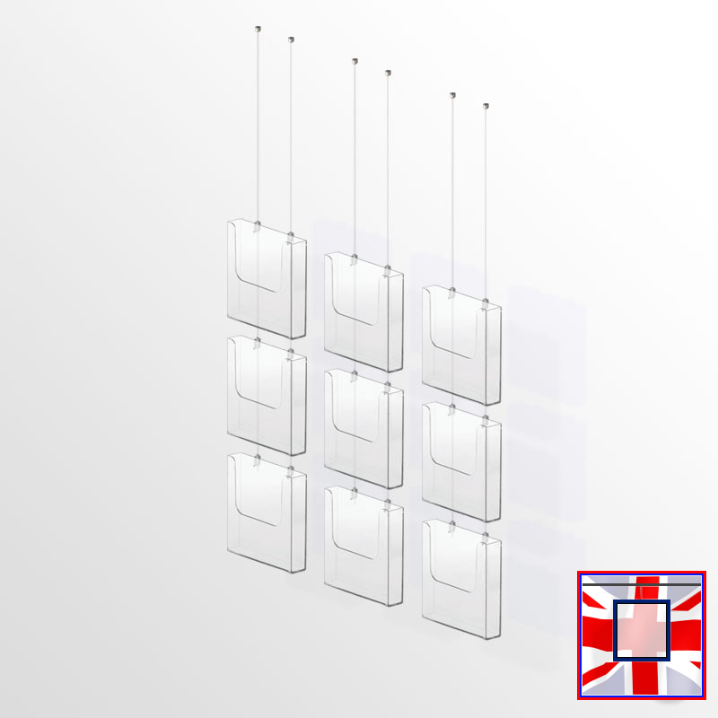 Hanging Brochure Dispenser Kit – Ceiling-Mounted Cable Display (A4 A5 DL Holders)