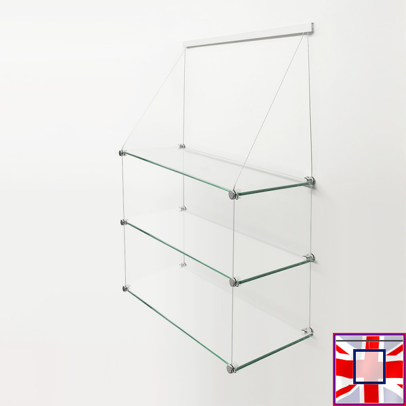 Glass Shelf and Cables Clip Rail Shelving