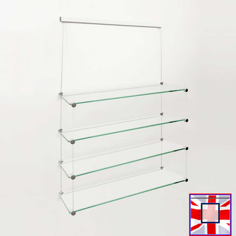 Glass Shelf and Cables Clip Rail Shelving