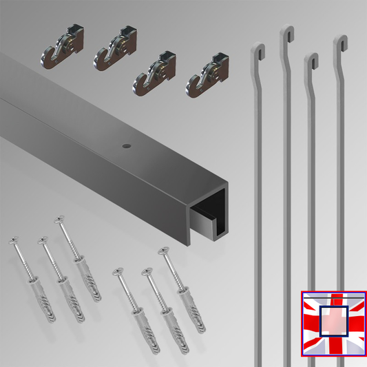 Heavy-Duty All-in-One Gallery Display – 2m P Rail Track & Hanging Rods Kit