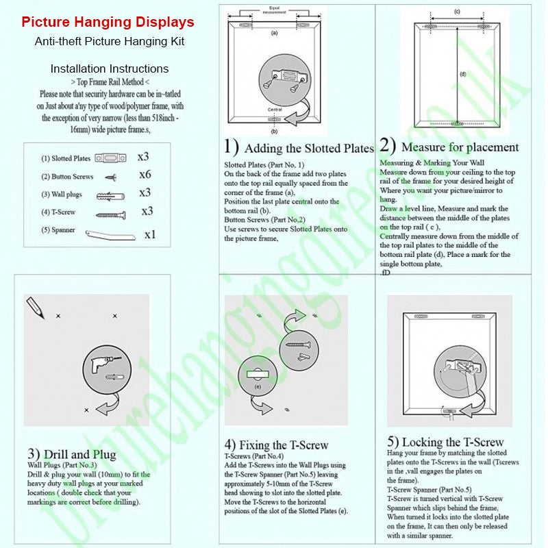 Picture Anti-theft Hanging Kit, T-Screws & Security Frame Hangers Set