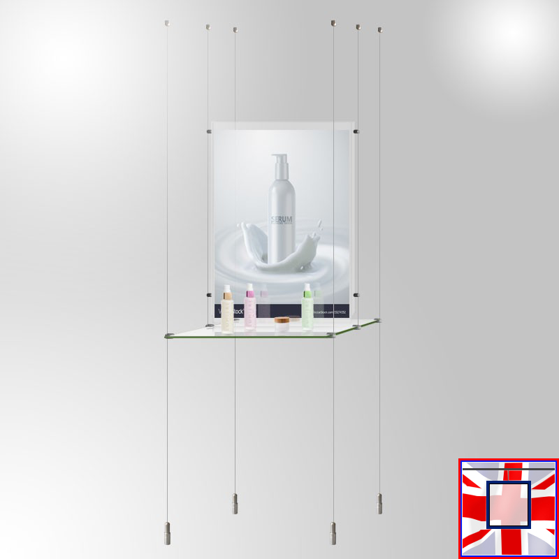 A3 Poster Display Unit with Glass Shelves – Double-Sided Retail Stand
