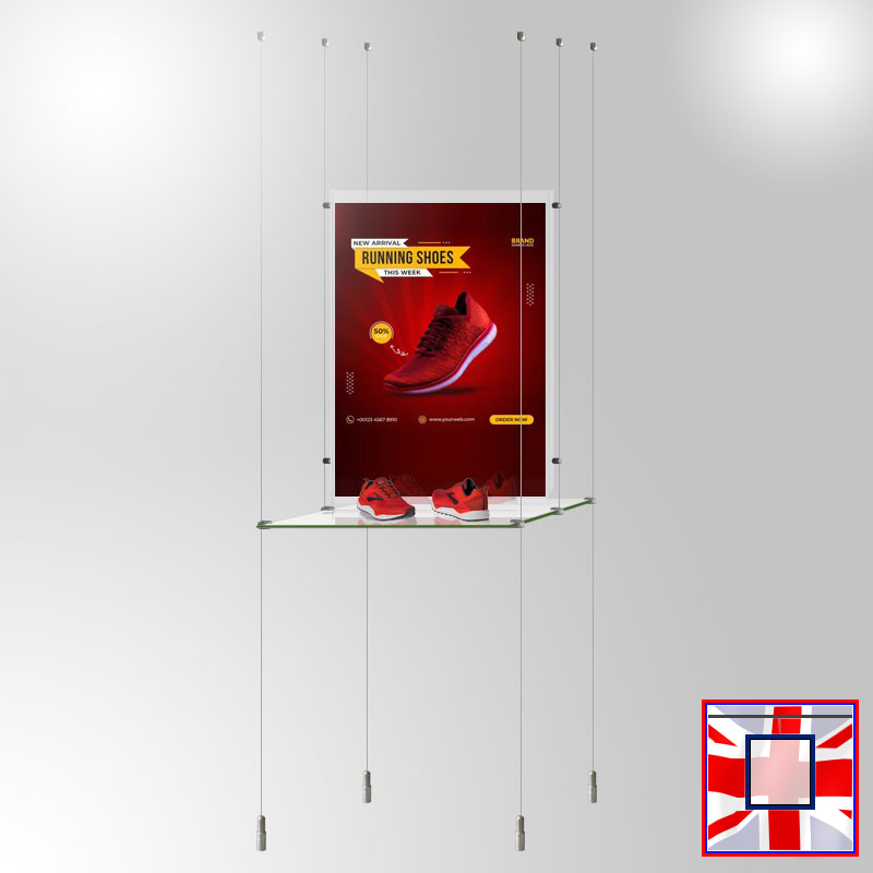 A3 Poster Display Unit with Glass Shelves – Double-Sided Retail Stand