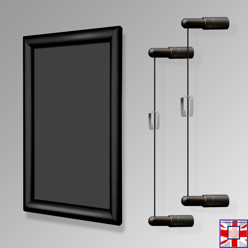 Wall-to-Wall BLACK Frame Chalkboard Hanging Kit (All Black Cables)