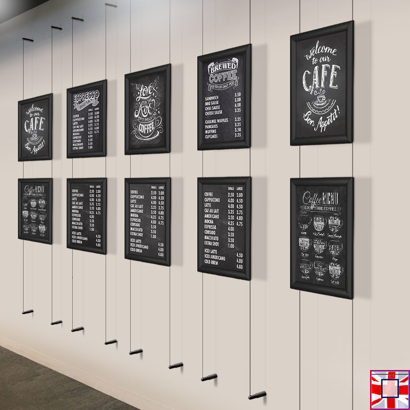 Wall-to-Wall BLACK Frame Chalkboard Hanging Kit (All Black Cables)