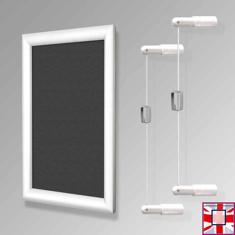 Wall-to-Wall WHITE Frame Chalkboard Hanging Kit (All White Cables)