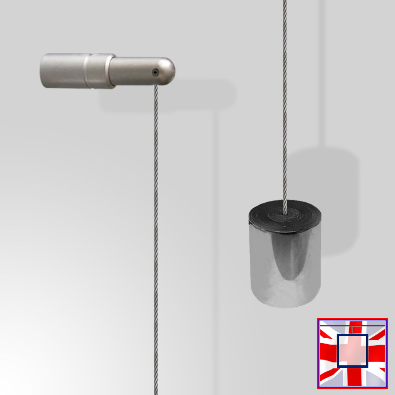 Chrome Wall Hanging Kit with 600g Weight on 4m Suspended Cable